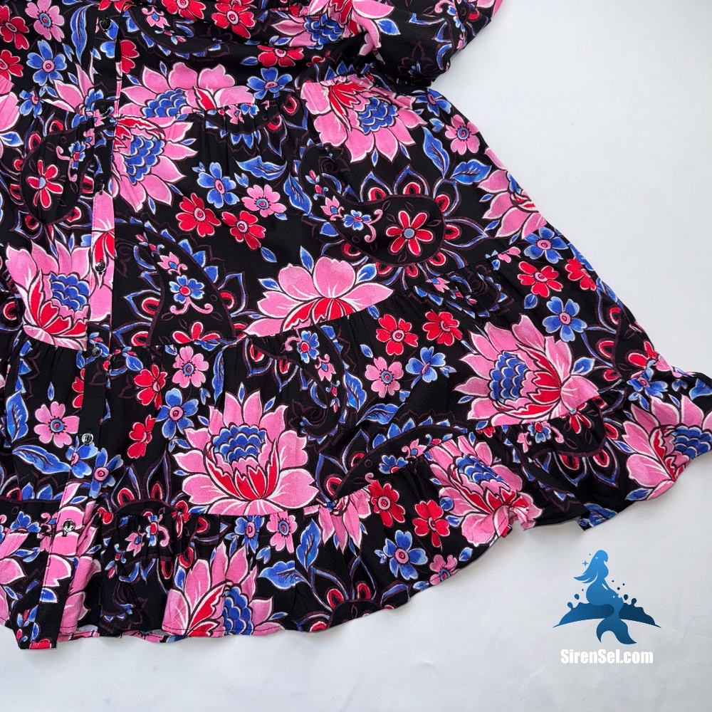 1127 NWT Zara Floral Tiered Shirt Dress Mini - L - Black Multicolor - Picture 6 of 16